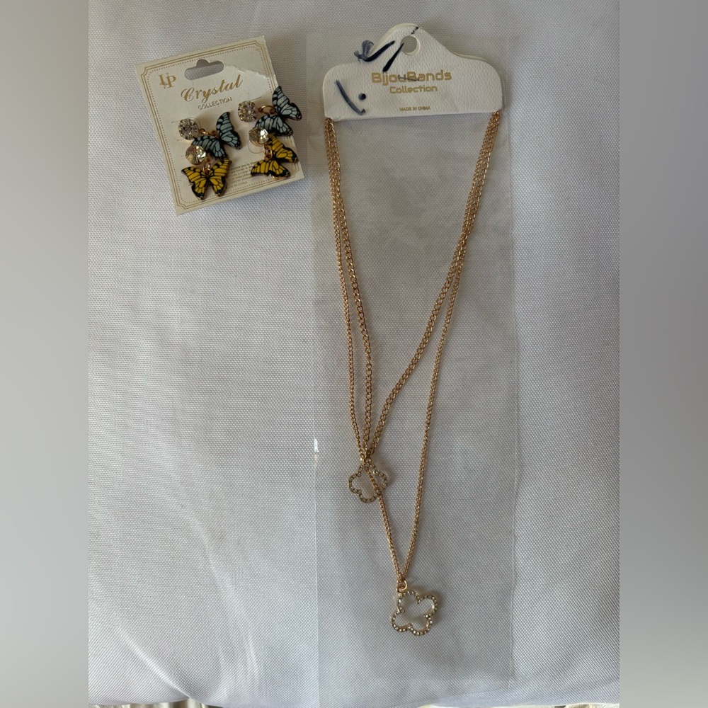 Butterfly Pendant Necklace and Earrings Set